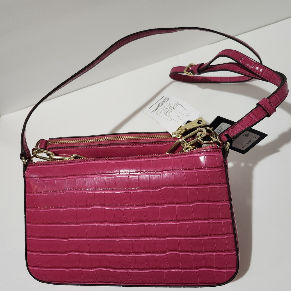 DKNY Lexi Double Crossbody Bag Women's One Size Pink Top Zip Closure Logo Plaque - Picture 6 of 9